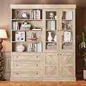 Vyre 71" Tall Farmhouse Bookshelves with Glass Doors and Drawers, Set of 2 – Large Modular Bookcase with Adjustable Shelves, Storage Cabinet for Living Room, Kitchen, Brown