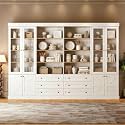Vyre 71" Tall Farmhouse Kitchen Pantry, Large Storage Cabinets with Glass Doors, Freestanding Wood Hutch Cabinet with 3 Drawers, Adjustable Shelves for Living Room, Dining Room, Set of 4