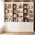 Vyre 71" Tall Farmhouse Kitchen Pantry, Set of 3 Large Storage Cabinets with 3 Drawers, Adjustable Shelves, Wood Versatile Hutch Cabinet for Living Room, Dining Room
