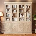 Vyre 71" Tall Farmhouse Kitchen Pantry, Set of 2 Large Storage Cabinets with Glass Doors &amp; Adjustable Shelves, Versatile Wood Hutch for Living Room &amp; Dining Room, Brown