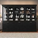 Vyre 71" Tall Farmhouse Kitchen Pantry, Set of 3 Large Storage Cabinets with Glass Doors, Adjustable Shelves, Wood Versatile Hutch Cabinet for Living Room and Dining Room, Black