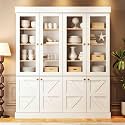 Vyre 71" Tall Farmhouse Kitchen Pantry, Large Storage Cabinets with Glass Doors, Adjustable Shelves, Wood Versatile Hutch Cabinet for Dining Room and Living Room, Set of 2, White