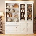 Vyre 71" Tall Farmhouse Kitchen Pantry, Large Storage Cabinets with Glass Doors, Hutch Cabinet with 3 Drawers, Adjustable Shelves for Living Room, Dining Room