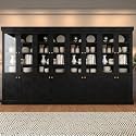 Vyre 71" Tall Farmhouse Kitchen Pantry, Set of 4 Large Storage Cabinets with Glass Doors, Adjustable Shelves, Wood Versatile Hutch Cabinet for Living Room, Dining Room, Black
