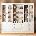 Vyre 71" Tall Farmhouse Kitchen Pantry, Large Storage Cabinets with Glass Doors, Freestanding Wood Hutch Cabinet with 3 Drawers, Adjustable Shelves for Living Room, Dining Room, Set of 3