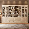 Vyre 71" Tall Farmhouse Kitchen Pantry, Large Storage Cabinets with Glass Doors, Freestanding Wood Hutch Cabinet with 3 Drawers &amp; Adjustable Shelves for Living Room &amp; Dining Room, Set of 4, Brown
