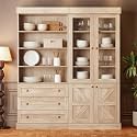 Vyre 71" Tall Farmhouse Kitchen Pantry, Large Storage Cabinets with Glass Doors, Hutch Cabinet with 3 Drawers &amp; Adjustable Shelves for Living Room &amp; Dining Room, Brown