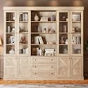 Vyre 71" Tall Farmhouse Kitchen Pantry Cabinet Set of 3, Large Brown Freestanding Wood Storage Hutches with Glass Doors, 3 Drawers and Adjustable Shelves for Dining Room and Living Room