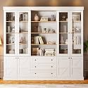 Vyre 71" Tall Modular Farmhouse Bookcase with Glass Doors &amp; Drawers, Set of 3 – Large Storage Cabinet with Adjustable Shelves for Living Room or Kitchen, White