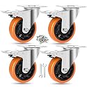 W B D WEIBIDA 4 Inch Swivel Casters with Brake Set of 4 Heavy Duty of 1200 lbs, Safety Dual Locking Plate Castors, No Noise Wheels for Furniture, Workbench and Carts(Nuts & Bolts & 2 Spanners)