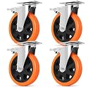 W B D WEIBIDA 6 inch Caster Wheels with Dual Locking, Casters Set of 4 Heavy Duty of 2400lbs, Premium Polyurethane No Noise Wheels for Cart, Workbench and Furniture
