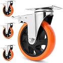 W B D WEIBIDA Swivel Caster Wheels for Cart, 5 Inch Industrial Heavy Duty Casters Set of 4, Top Plate Casters with Brake, No Noise Polyurethane Wheels for Cart, Furniture, Workbench
