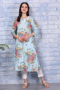W Floral Print Pure Cotton Straight Kurta
