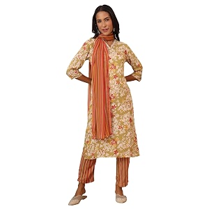 W for Woman Orange Abstract Printed Tiered