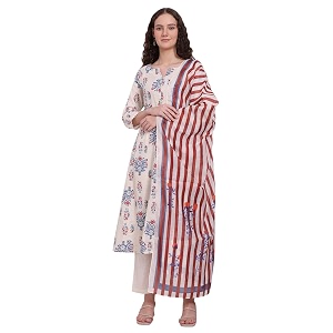 w for woman orange floral printed lace organza a-line sheer kurta crop top and pants set