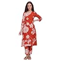 W for Woman Orange Floral Printed Lace Organza A-line Sheer Kurta, Crop Top and Pants Set