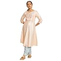 W for Woman Peach Embroidered Flared Kurta
