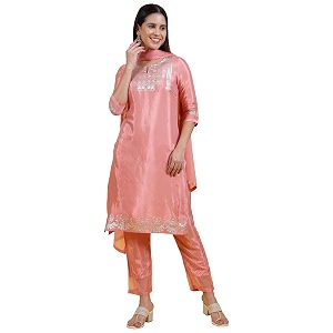 W for Woman Pink Printed Shantung Straight