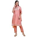 W for Woman Pink Printed Shantung Straight