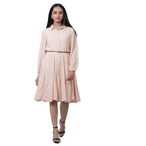 W for Woman Pink Solid Jacquard Flared