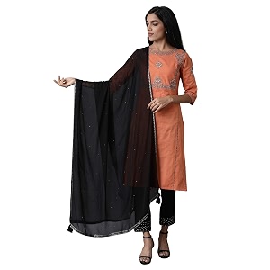 W for Woman Solid Printed Gold Border