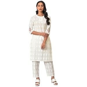 W for Woman White Floral Print Cotton