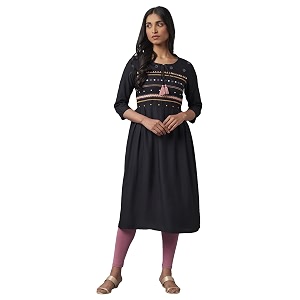W for Woman Womens A-Line Embroidered Below