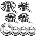 W10196405 W10196406 Electric Stove Burner Drip Pans &amp; MP22YA Electric Range Burner Element Unit Set by Cenipar-Compatible with Whirl-pool Ken-more Ama-na Range Oven/Stove
