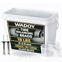 Wadoy 18 lb Tire Balance Beads Bulk Bucket, 2–2.5mm Tempered Glass Wheel Balancing Beads for Truck Tires, Trailers, RVs, Off-Road Vehicles and Heavy-Duty Tires, with Scoop and Tire Tread Depth Gauge