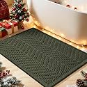 Waffle Bath Mat, Boho Woven Modern Bath Rug Absorbent Non Slip, Ultra Soft Bathroom Mats, Machine Washable Knit Bath Rugs with Herringbones for Bathroom, Bedroom, Kitchen, Shower, 32"x20", Dark Green