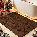 Waffle Bath Mat, Boho Woven Modern Bath Rug Absorbent Non Slip, Ultra Soft Bathroom Mats, Machine Washable Knit Bath Rugs with Herringbones for Bathroom, Bedroom, Kitchen, Shower, Tub, 36"x24", Brown