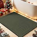 Waffle Bath Mat, Boho Woven Modern Bath Rug Absorbent Non Slip, Ultra Soft Bathroom Mats, Machine Washable Knit Bath Rugs with Border for Bathroom, Bedroom, Kitchen, Shower, Tub, 36"x24", Dark Green