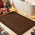 Waffle Bath Mat, Boho Woven Modern Bath Rug Absorbent Non Slip, Ultra Soft Bathroom Mats, Machine Washable Knit Bath Rugs with Tassels for Bathroom, Bedroom, Kitchen, Shower, Tub, 36"x24", Brown