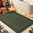 Waffle Bath Mat, Boho Woven Modern Bath Rug Absorbent Non Slip, Ultra Soft Bathroom Mats, Machine Washable Knit Bath Rugs with Tassels for Bathroom, Bedroom, Kitchen, Shower, Tub, 36"x24", Dark Green