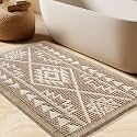 Waffle Bath Mat, Boho Woven Modern Bath Rug Absorbent Non Slip, Ultra Soft Bathroom Mats, Machine Washable Knit Bath Rugs with Triangle Border for Bathroom, Bedroom, Kitchen, 32"x20", Beige &amp; White