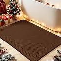 Waffle Bath Mat, Boho Woven Modern Bath Rug Absorbent Non Slip, Ultra Soft Bathroom Mats, Machine Washable Knit Bath Rugs with Border for Bathroom, Bedroom, Kitchen, Shower, Tub, 36"x24", Brown