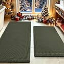 Waffle Bath Mat Set 2 Piece, Boho Woven Modern Bath Rug Absorbent Non Slip, Soft Bathroom Mats, Machine Washable Knit Bath Rugs with Border for Bathroom, Bedroom, Kitchen, Shower, Tub, Dark Green