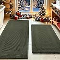 Waffle Bath Mat Set 2 Piece, Boho Woven Modern Bath Rug Absorbent Non Slip, Ultra Soft Bathroom Mats, Machine Washable Knit Bath Rugs with Tassels for Bathroom, Bedroom, Kitchen, Shower, Dark Green
