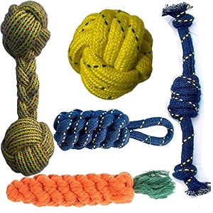 dog bite toy  dog toys  dog chew toys  puppy teething toys  rope toys for small to medium dogs  dog toy pack pack of 5 dumbbell
