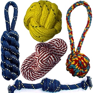 dog and puppy toy set pack of 5  chew teething rope and tug toys for small to medium dogs washable cotton toys for dental care training and play