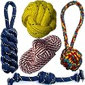 Dog and Puppy Toy Set Pack of 5 – Chew, Teething, Rope and Tug Toys for Small to Medium Dogs, Washable Cotton Toys for Dental Care, Training and Play
