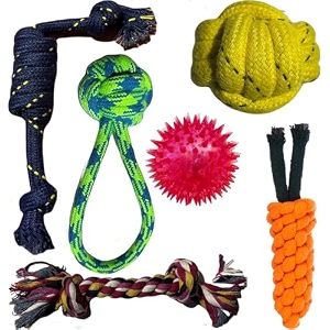 dog and puppy toy set pack of 6  chew teething rope and tug toys for small to medium dogs washable cotton toys for dental care training and play