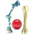Natural Rubber Spiked Ball | Dog Chew Bone | Durable Dog Chew 3 Knotted Cotton Rope | for Teeth Cleaning and Interactive Play | Perfect for Puppies & Dogs (Pack of 3 Pieces)