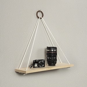 macrame wall hanging shelf for home dcor  boho decorative floating wooden shelve  modern book rack for bedroom living room off-white pack of 1-pcs style 2275-62