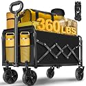 Wagon Cart Foldable, 360Lbs Collapsible Wagon Cart with Wheels Portable, Outdoor Utility Carts for Groceries, Camping, Sports, Garden, Shopping, Black