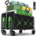 Wagon Cart Foldable,500Lbs Collapsible Wagon Cart with Wheels Portable, All Terrain Outdoor Utility Carts for Groceries, Camping, Sports, Garden, Shopping, Black
