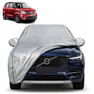 wagon-r 100 waterproof car cover  dustproof sun protection cover  soft cotton lining  triple stitched  mirror pocket  antenna pocket  all weather body cover silver with yellow piping