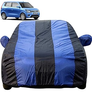 wagon rwagonr dustproof car cover with mirror pockets royal blue stripes taffeta polystertriple stitched compatible with maruti wagon rwagonr car cover 1999 to 2024 car accessories