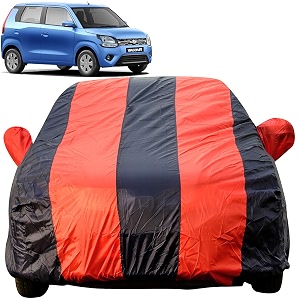 wagon rwagonr dustproof car cover with mirror pockets red blue stripes taffeta polystertriple stitched compatible with maruti wagon rwagonr car cover 1999 to 2024 car accessories
