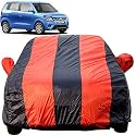 Wagon r/Wagonr Dustproof Car Cover with Mirror Pockets, Red Blue Stripes, Taffeta Polyster,Triple Stitched, Compatible with Maruti Wagon r/Wagonr Car Cover (1999 to 2024), Car Accessories